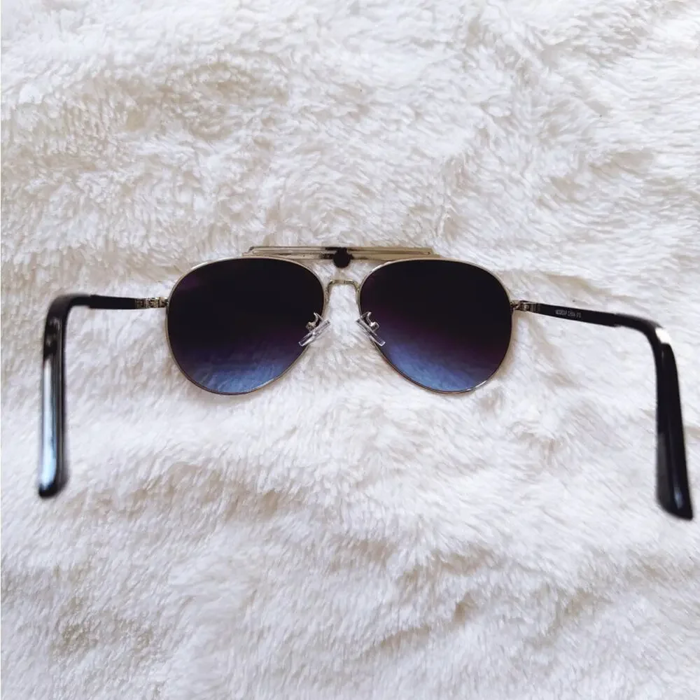 Doug Clear Blue W/ Silver Rim Aviator Sunglasses